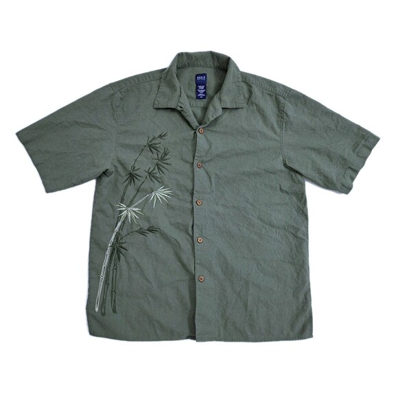 Bamboo Hawaiian Linen Rayon Rockabilly Tropical Island Shirt Size Medium Green - Picture 1 of 6